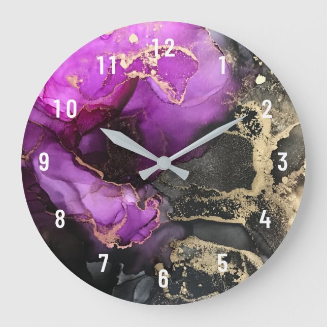Abstraite Magenta Rose Magenta Or Grande horloge (Recto)