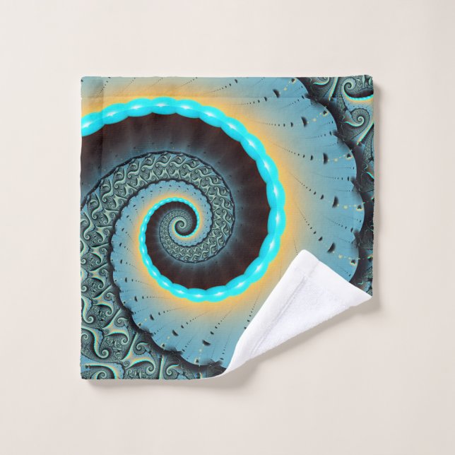 Abstraite spirale d'art fractal bleu turquoise ora (Gant de toilette)