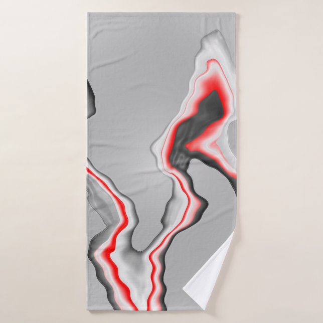 Abstraite vague rouge noir et blanc, motif de zigz (Serviette de bain)