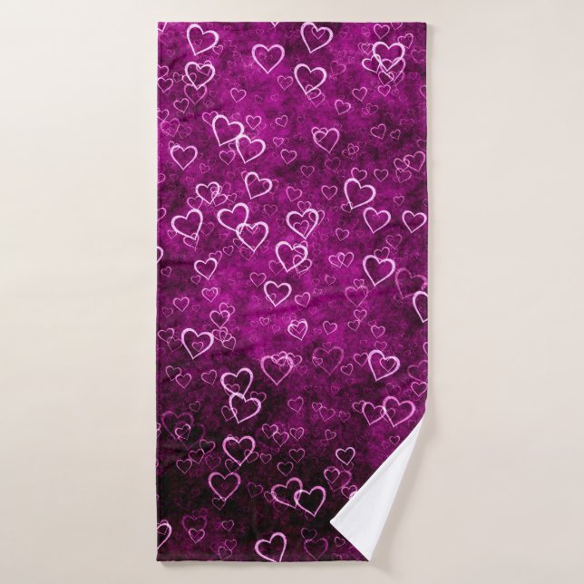 Abstraits beaux coeurs sur bac pourpre en détresse (Serviette de bain)