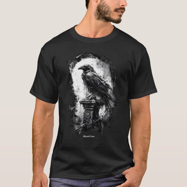 Abyssal Gaze Gothic Raven Heavy Metal T-Shirt (Devant)