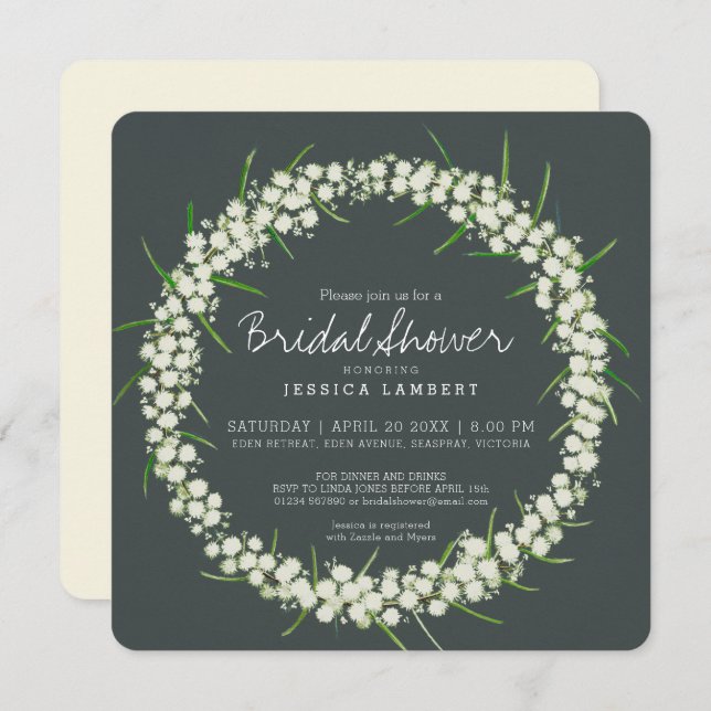 Acacia crème fleurie nuptiale douche invitations (Devant / Derrière)
