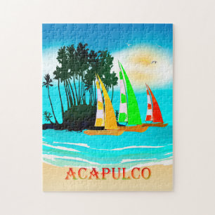 Acapulco Sailboats Beach Sun Poster Puzzle