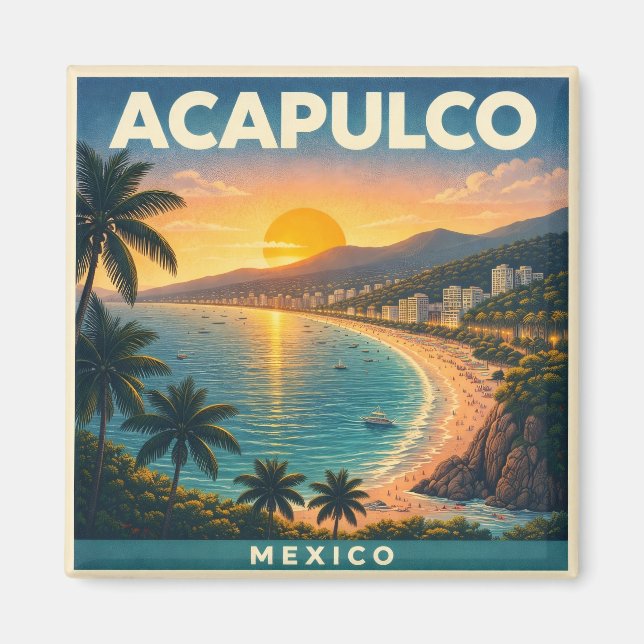 Acapulco Vintage Travel Poster Magnet (Devant)