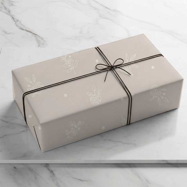 accents floraux, papier cadeau blanc perle (Créateur téléchargé)