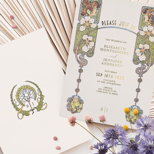 Accentuation vintage Art nouveau Faire-part de mar (Créateur téléchargé)