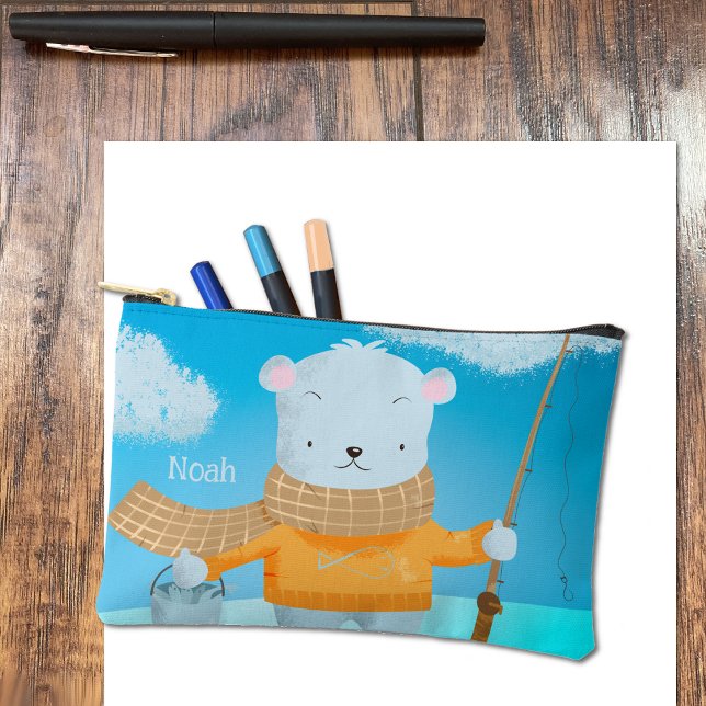 Accessoires Cute pochette à crayon à oreille polaire avec nom (Cute polar bear kid pencil pouch with name .)