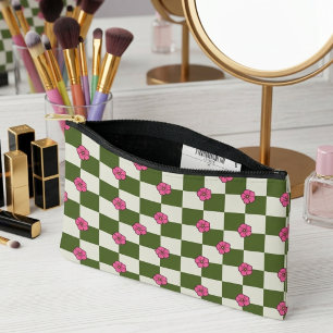 Accessoires Pochette à carreaux floraux olive et rose esthétiq