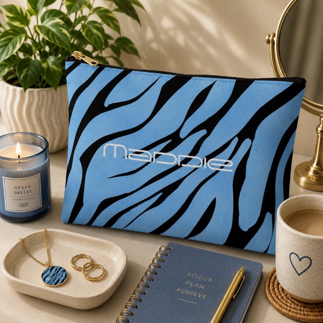 Accessoires Pochette Accessoire à rayures de zèbre bleues (Créateur téléchargé)