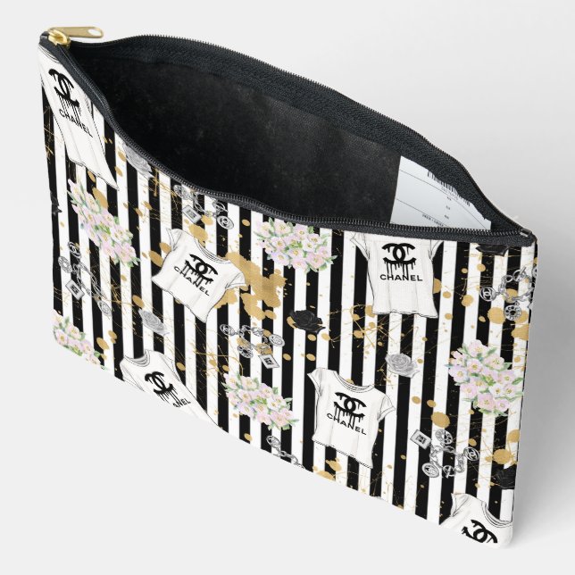 Accessoires Pochette de mode à rayures noir et blanc chic  (Ouvrir)