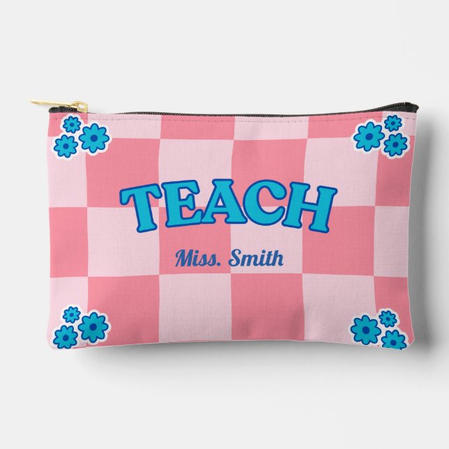 Accessoires Pochette pédagogique à carreaux bleus et roses per (Recto)