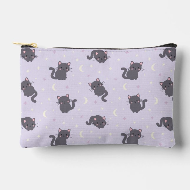 Accessoires Pochette violette à zip avec un joli chat gris (Recto)