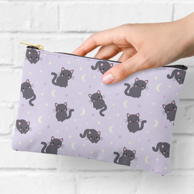 Accessoires Pochette violette à zip avec un joli chat gris (Créateur téléchargé)