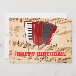 Accordéon rouge, création populaire, carte d'anniv