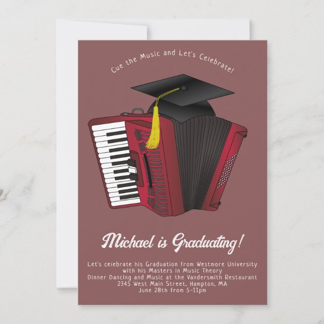 Accordion Music Graduation Party Invitation (Devant)