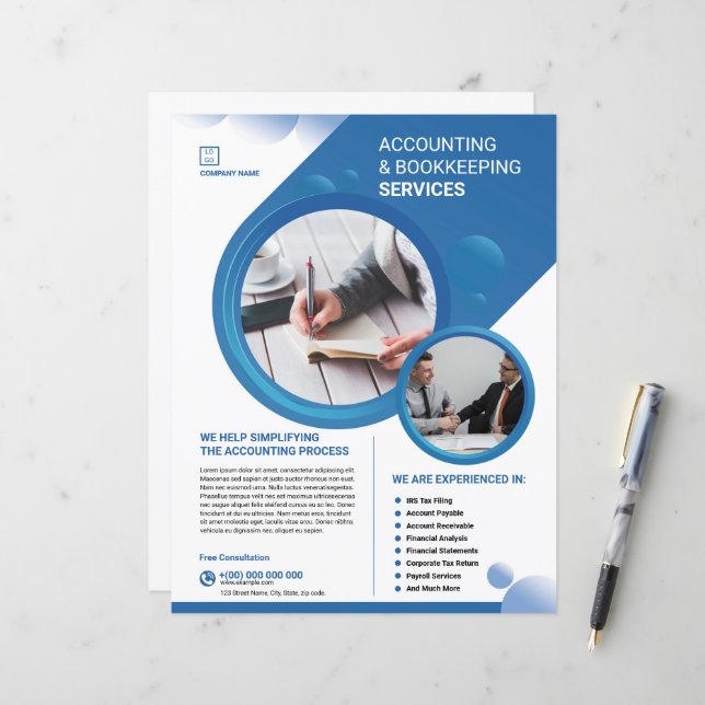Accounting and Bookkeeping Service Flyer Template (Devant/Arrière en situation)