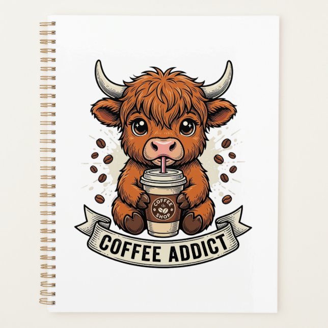 Accro au café Vache des Highlands Mignonne Gravure (Devant)