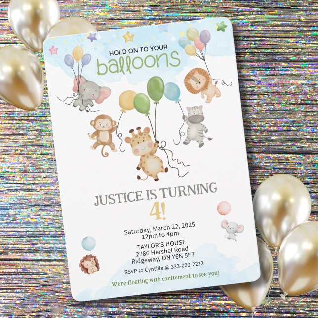 Accrochez-vous à vos Ballons Invitation d'annivers (Hold on to your balloons because this birthday is about to take off!)