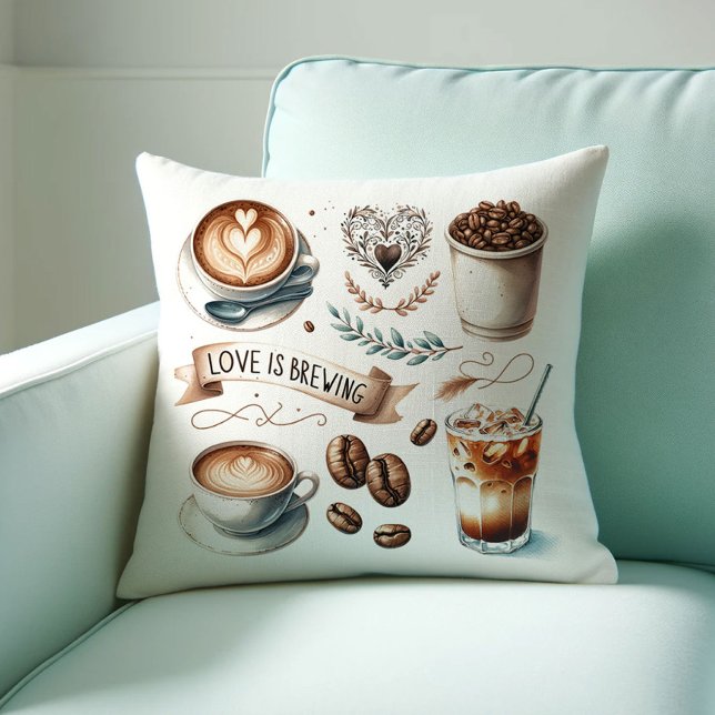 Accueil Bar Café Lance Oreillers (Coffee lover gift ideas love is brewing throw pillow by Do Tell A Belle)