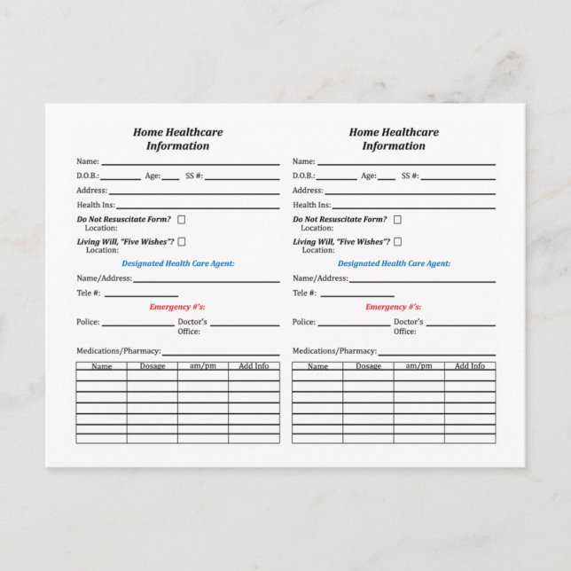 Accueil Cartes d'information d'identification pour (Devant)