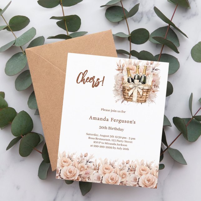 Accueil crème fleurons rose invitation anniversair (Créateur téléchargé)