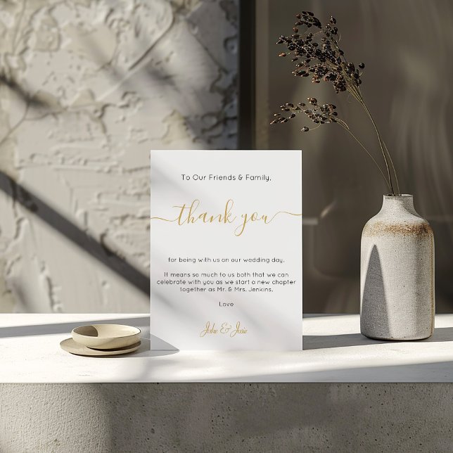 Accueil de mariage merci Table Card (Wedding reception thank you Table Card with gold script)