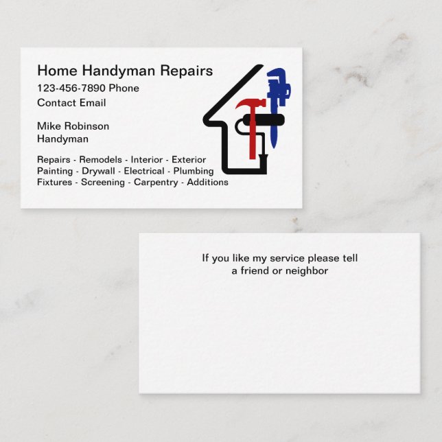 Accueil Handyman Carte de visite unique (Devant / Derrière)