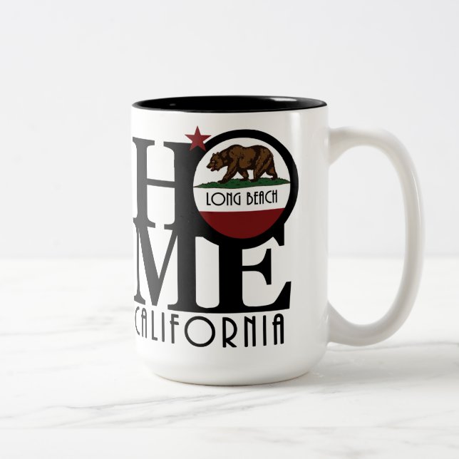 ACCUEIL Longue plage CA 15oz Mug à café à deux ton (Droit)