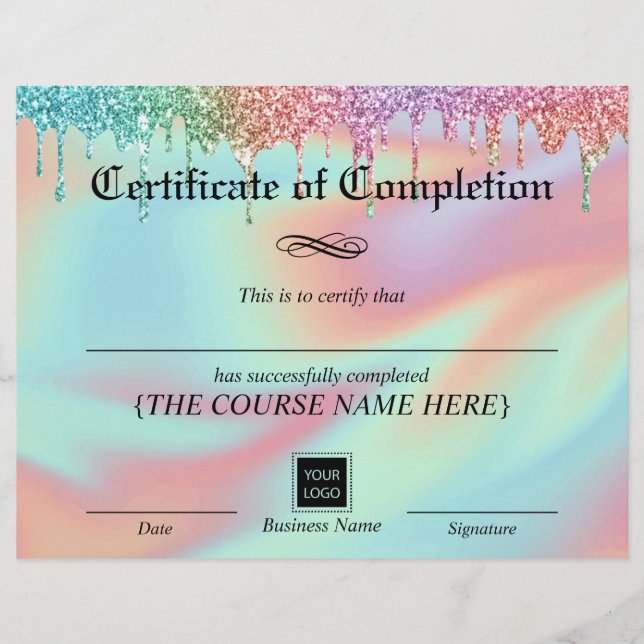 Achèvement du certificat Holographique Unicorn Dri (Devant)