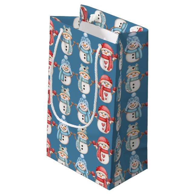 Acier Blue Snowmen Petit sac cadeau (Dos Angle)