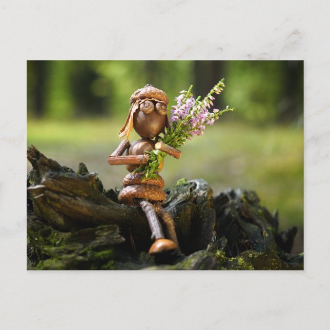 Acorn elf fille avec des fleurs carte postale (Devant)