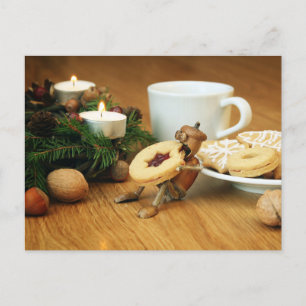 Acorn elf manger un biscuit - carte de Noël