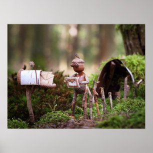 Acorn elf reading postcard - poster