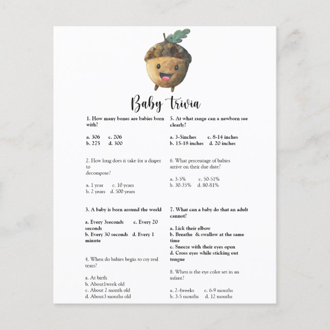 Acorn - Trivia bébé | Jeu Baby shower (Devant)