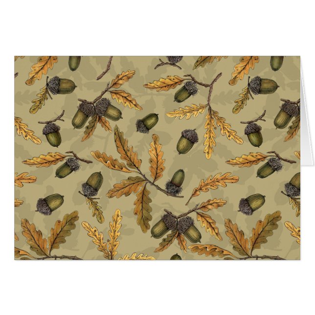 Acornes et feuilles de chêne sur ecru (Devant horizontal)