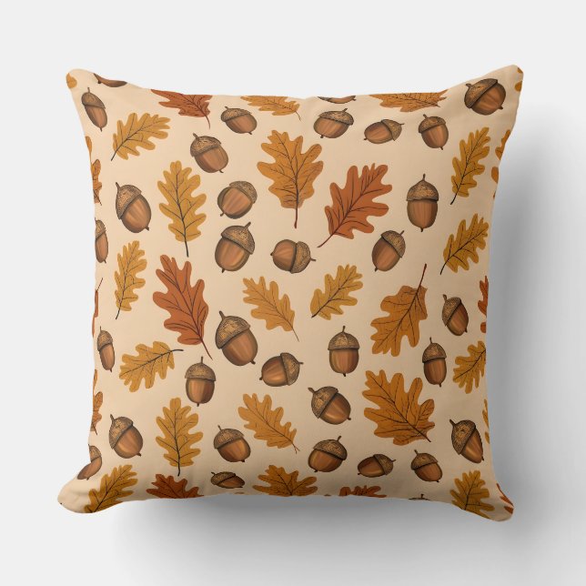 Acorns et Feuilles de chêne | Oreiller d'automne d (Recto)