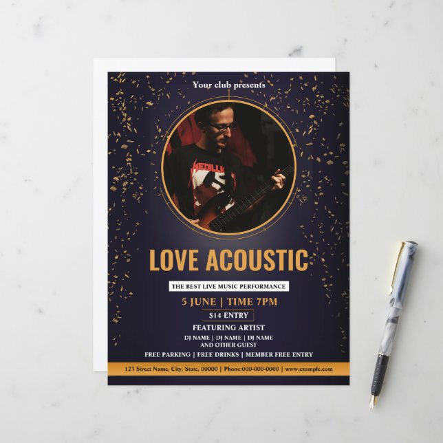 Acoustique Music Party Flyer Modèle (Devant/Arrière en situation)