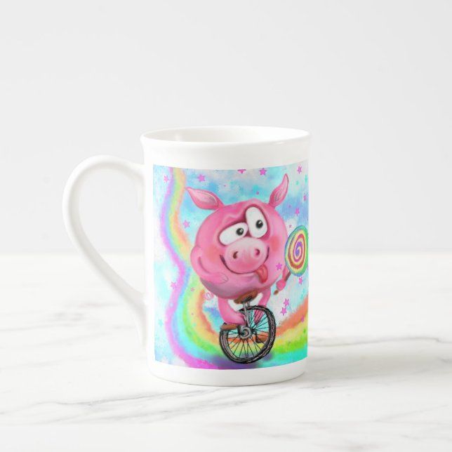 Acrobat Pig Bone China Mug (Gauche)
