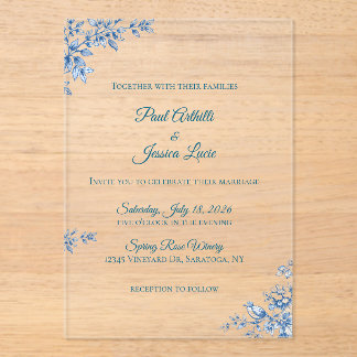 Acrylic Blue and White Floral Wedding Invitation
