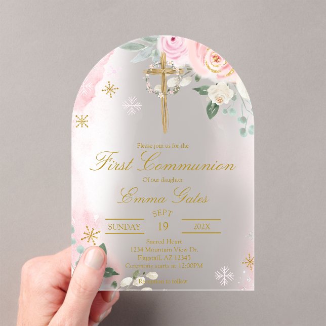 Acrylic Crucifix  first communion Invitation (In situ (ordinateur de poche))