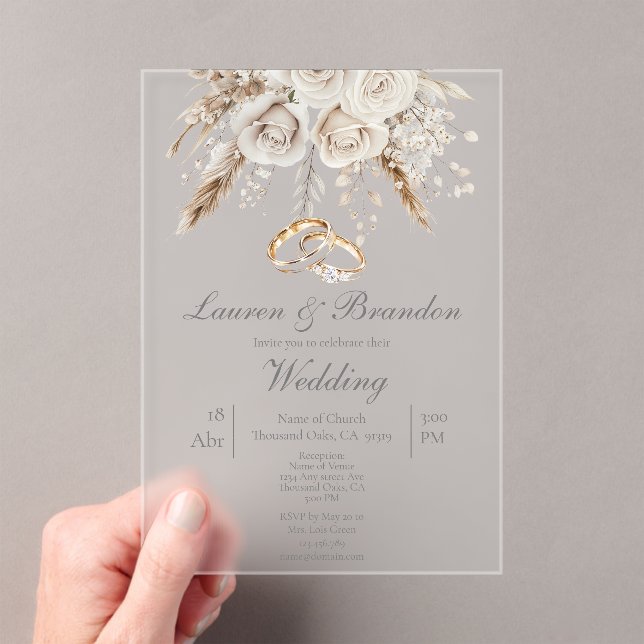 Acrylic White floral Wedding invitation (In situ (ordinateur de poche))