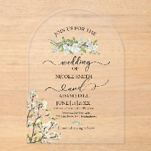 Acrylique Mariage Verdure Et Fleurs Invitation