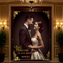 Panneau de bienvenue de mariage personnalisé en or