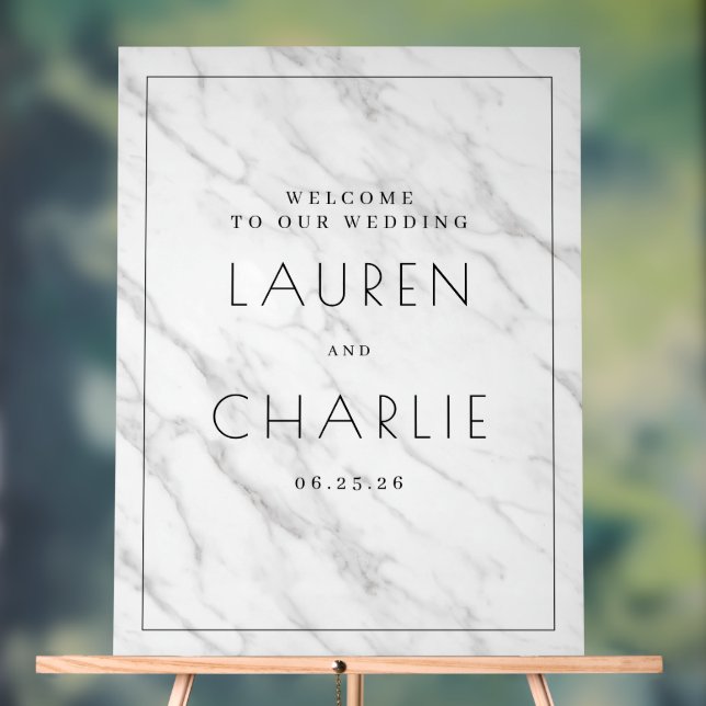 Acrylique Panneau de mariage élégant en marbre blanc (Neutre)