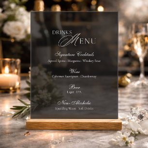 Acrylique Panneau élégant de menu de boissons de mariage en 