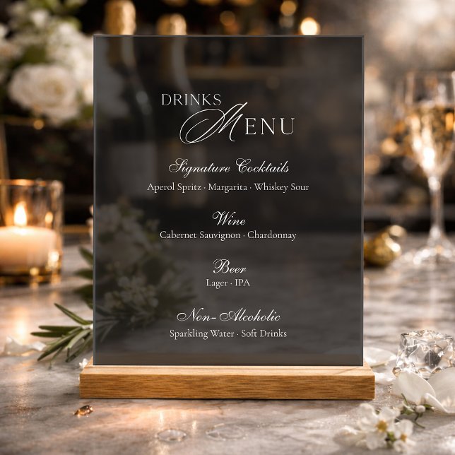 Acrylique Panneau élégant de menu de boissons de mariage en  (Créateur téléchargé)
