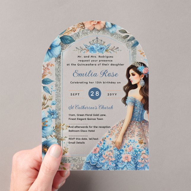 Acrylique Quinceañera Invitations Marine Robe Bleu (In situ (ordinateur de poche))