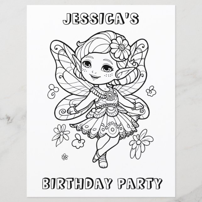 Activité de coloriage fête d'anniversaire fée dans (Devant)