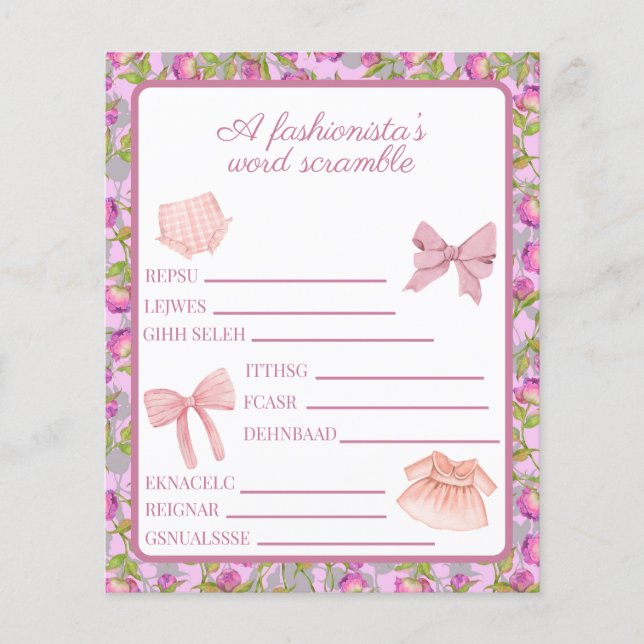 Activité de mots mêlés pour l'anniversaire d'une f (Devant)