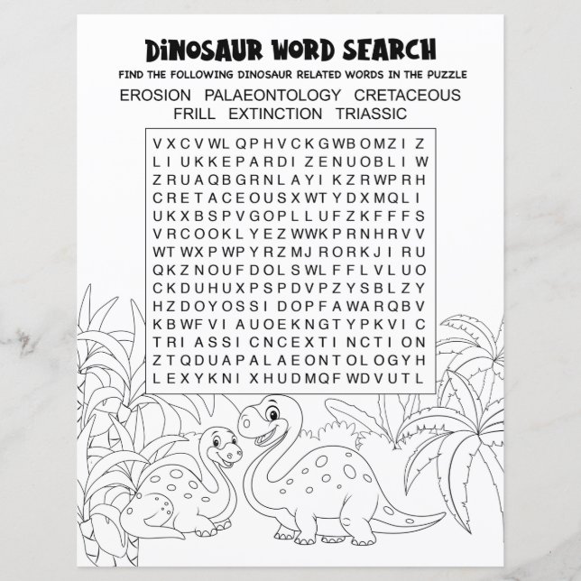 Activité Enfants Dinosaur Puzzle Mot Recherche (Devant)